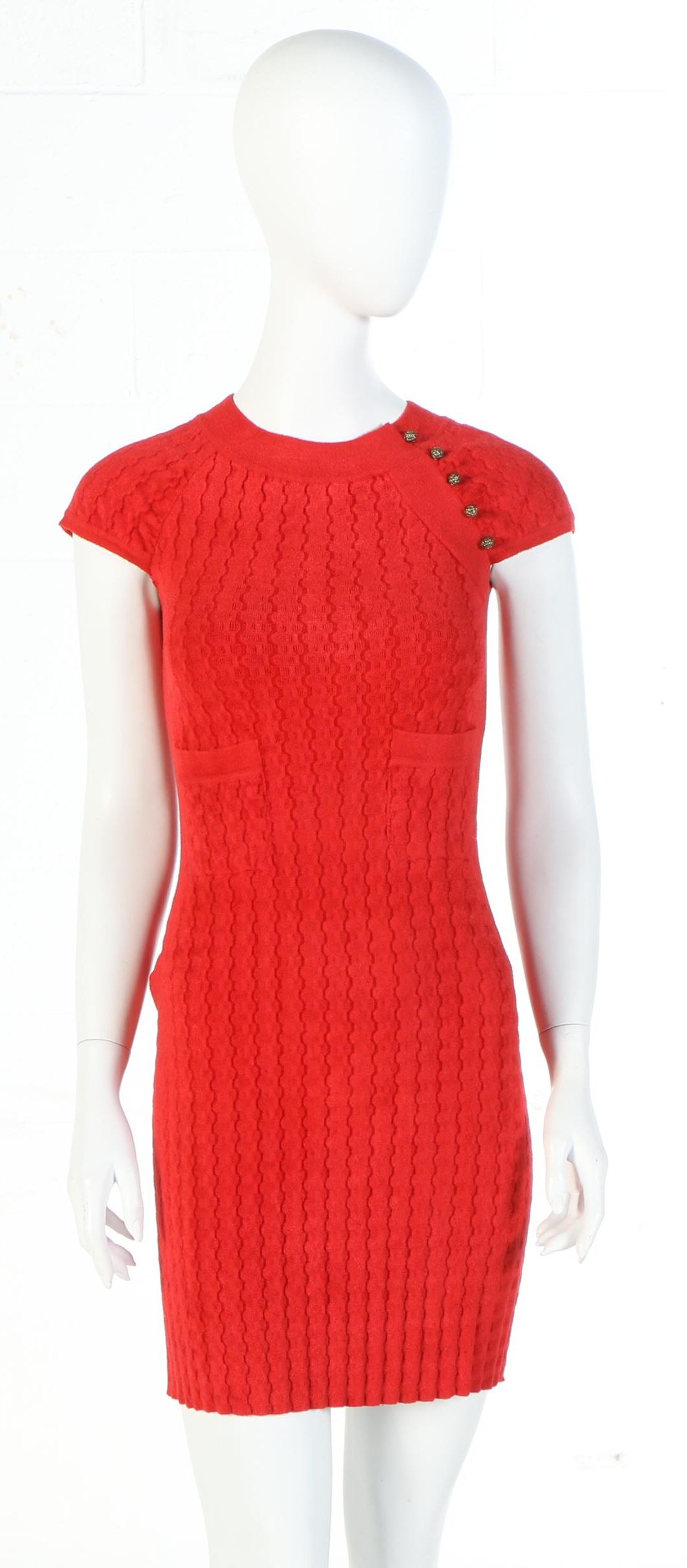 Chanel Red Velour Knit Cap Sleeve Dress from the 2010 Paris-Shanghai Collection