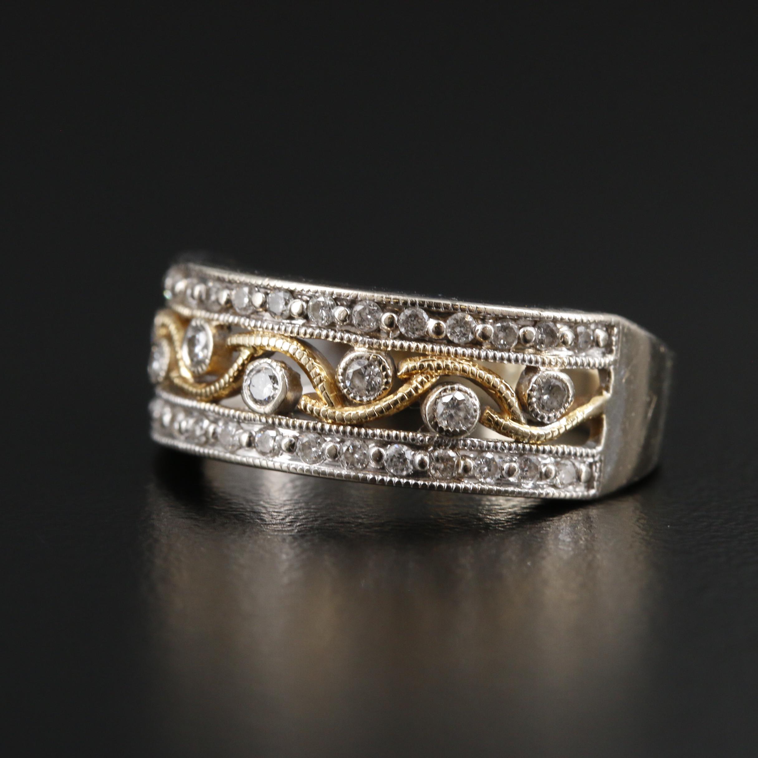 14K Gold Diamond Openwork Ring