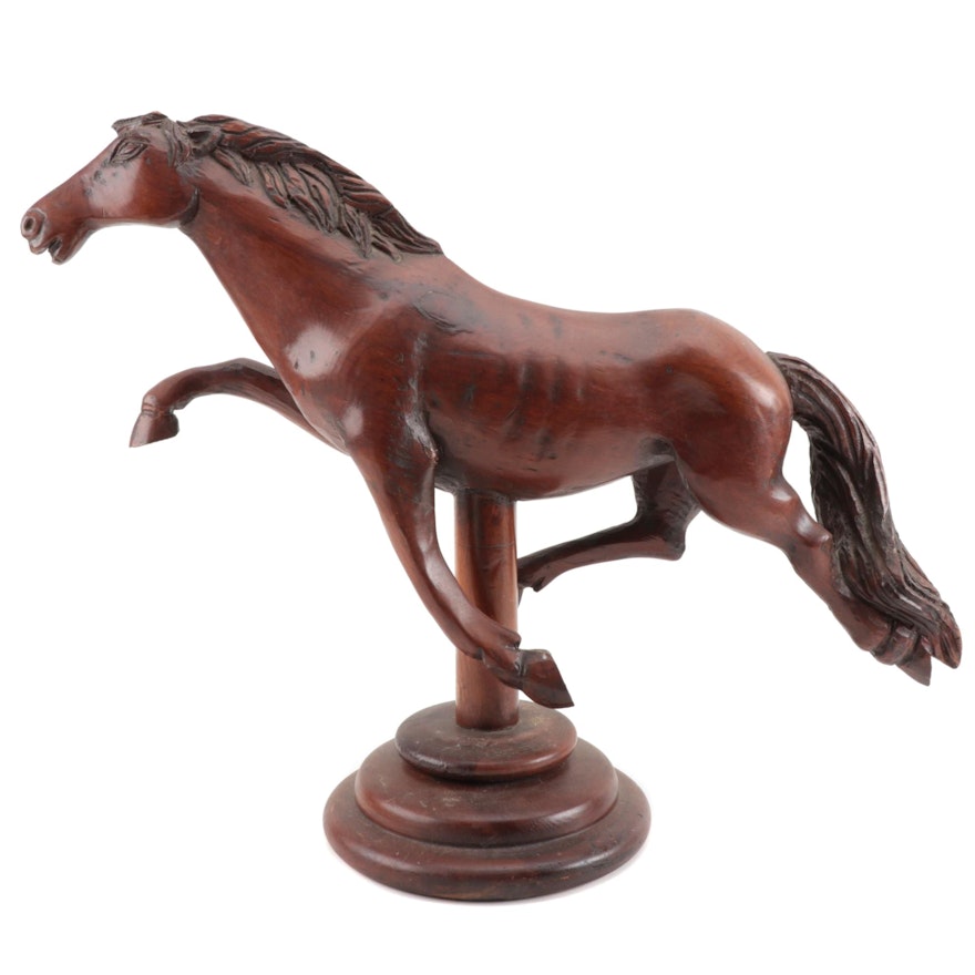 Carved Wood Equestrian Statuette