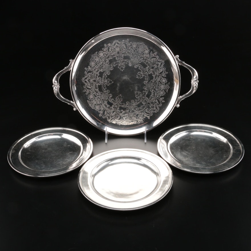 Gorham Palmer House Hotel Silver Plate Plates with Etched Serving Tray