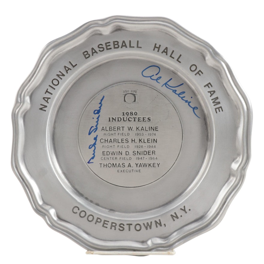 Duke Snider and Al Kaline Signed National Baseball Hall of Fame Plate, JSA COA