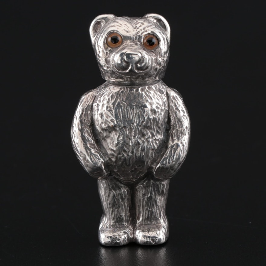 David A. Bowles English Sterling Silver Teddy Bear Match Holder, 1996