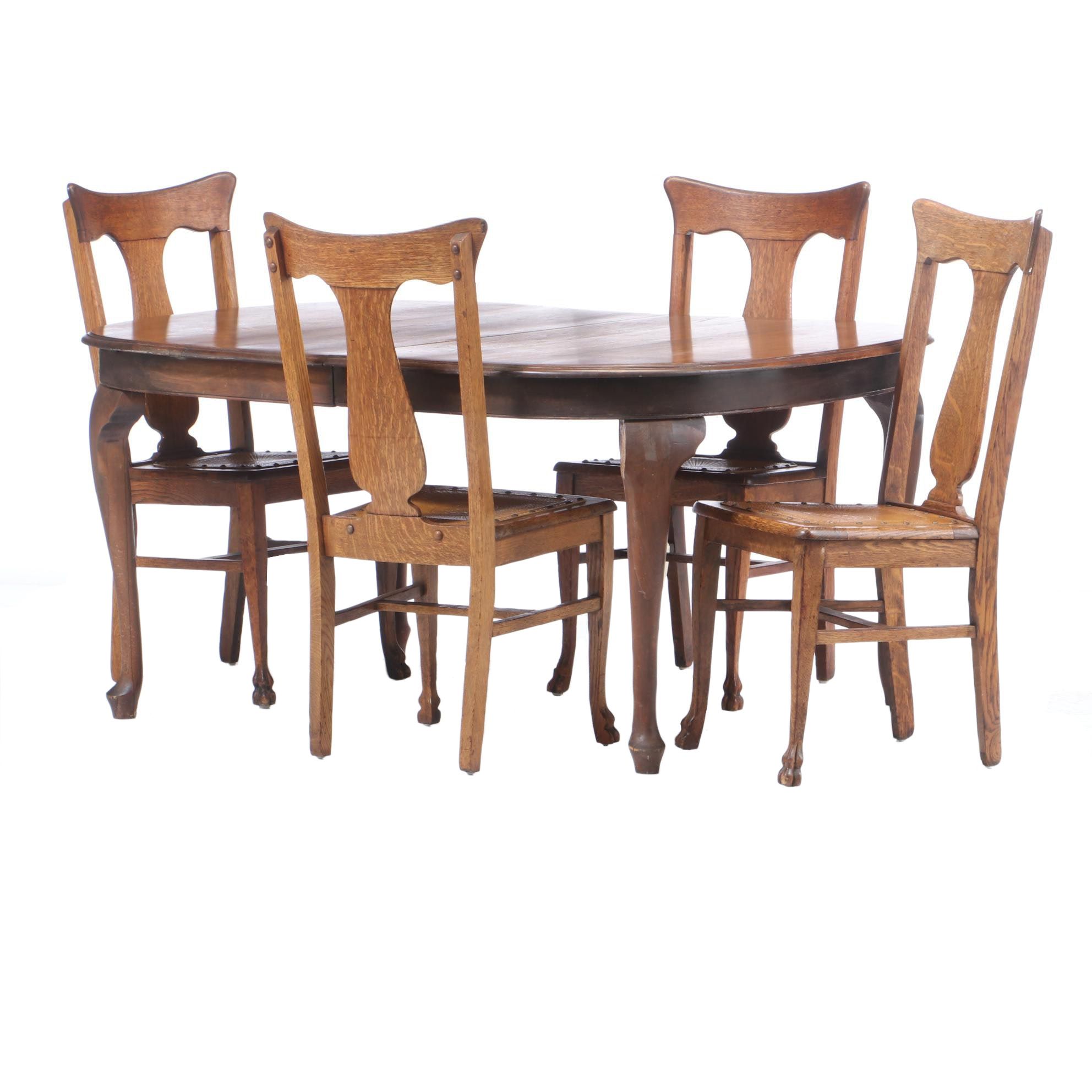H.C. Niemann & Co. Cherry Dining Table Plus Four Late Victorian Oak Side Chairs