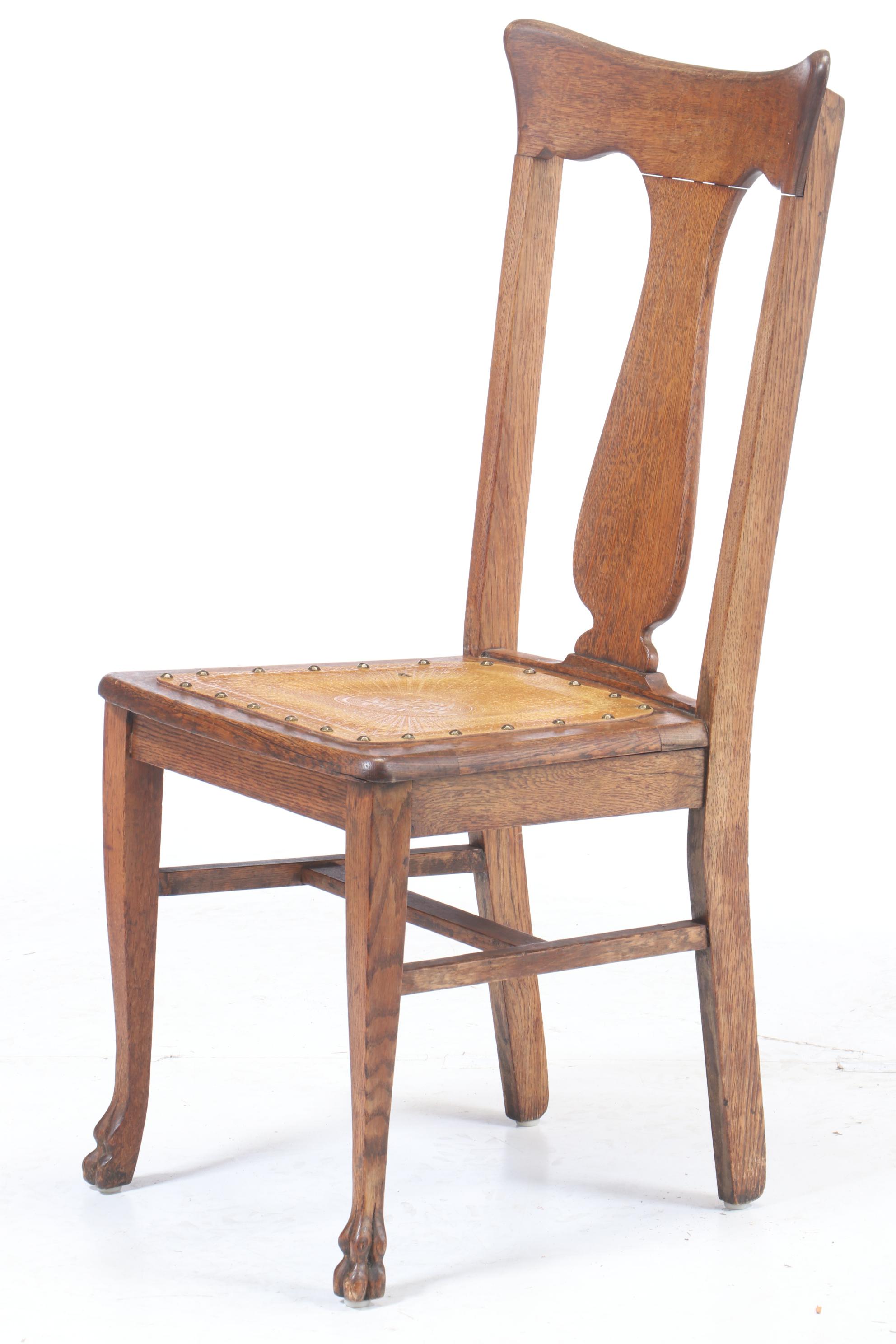 H.C. Niemann & Co. Cherry Dining Table Plus Four Late Victorian Oak Side Chairs