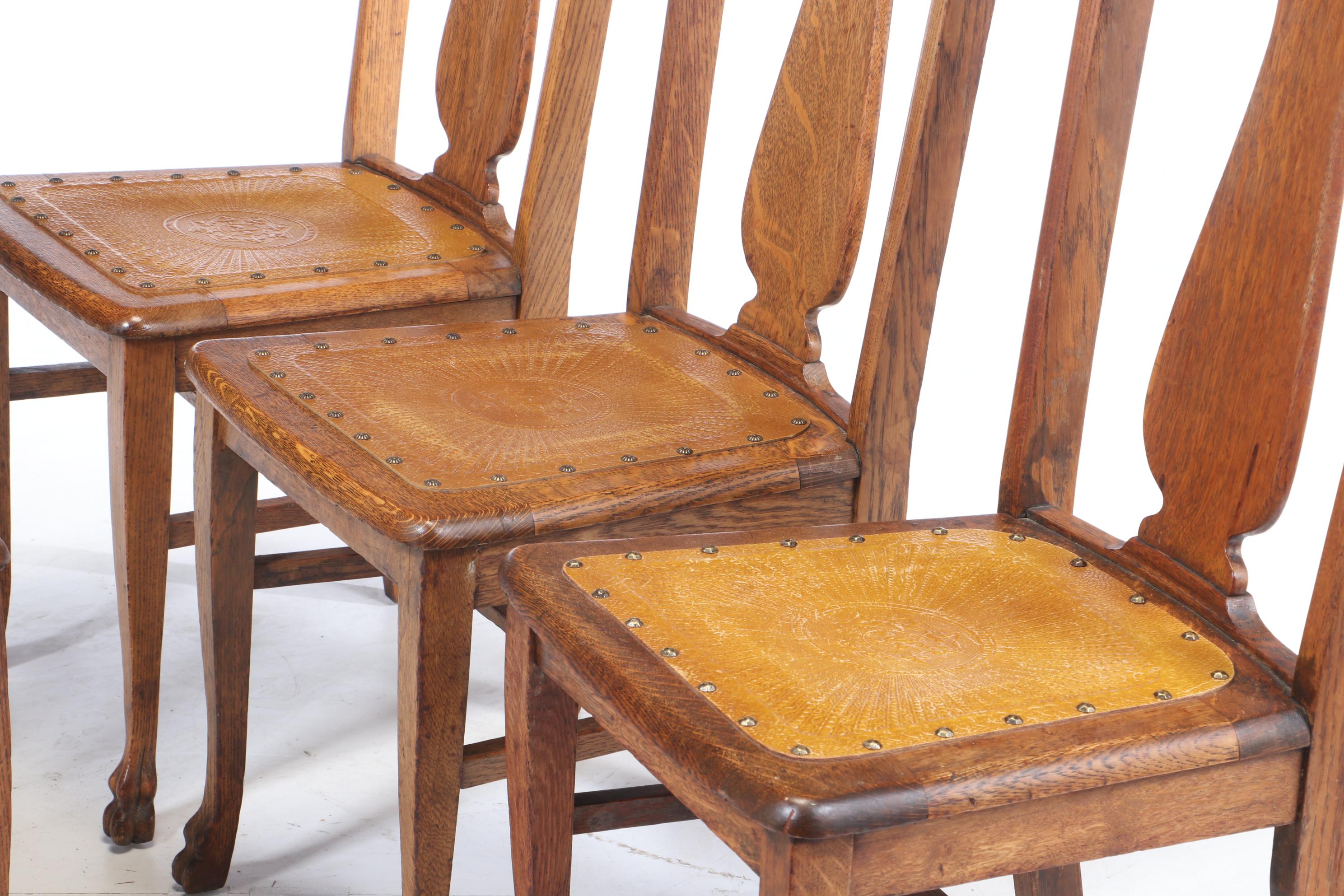 H.C. Niemann & Co. Cherry Dining Table Plus Four Late Victorian Oak Side Chairs