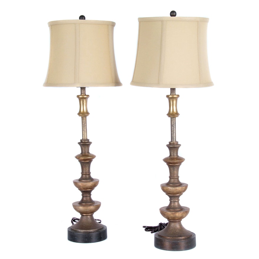 Candlestick Table Lamps with Woven Fabric Shades