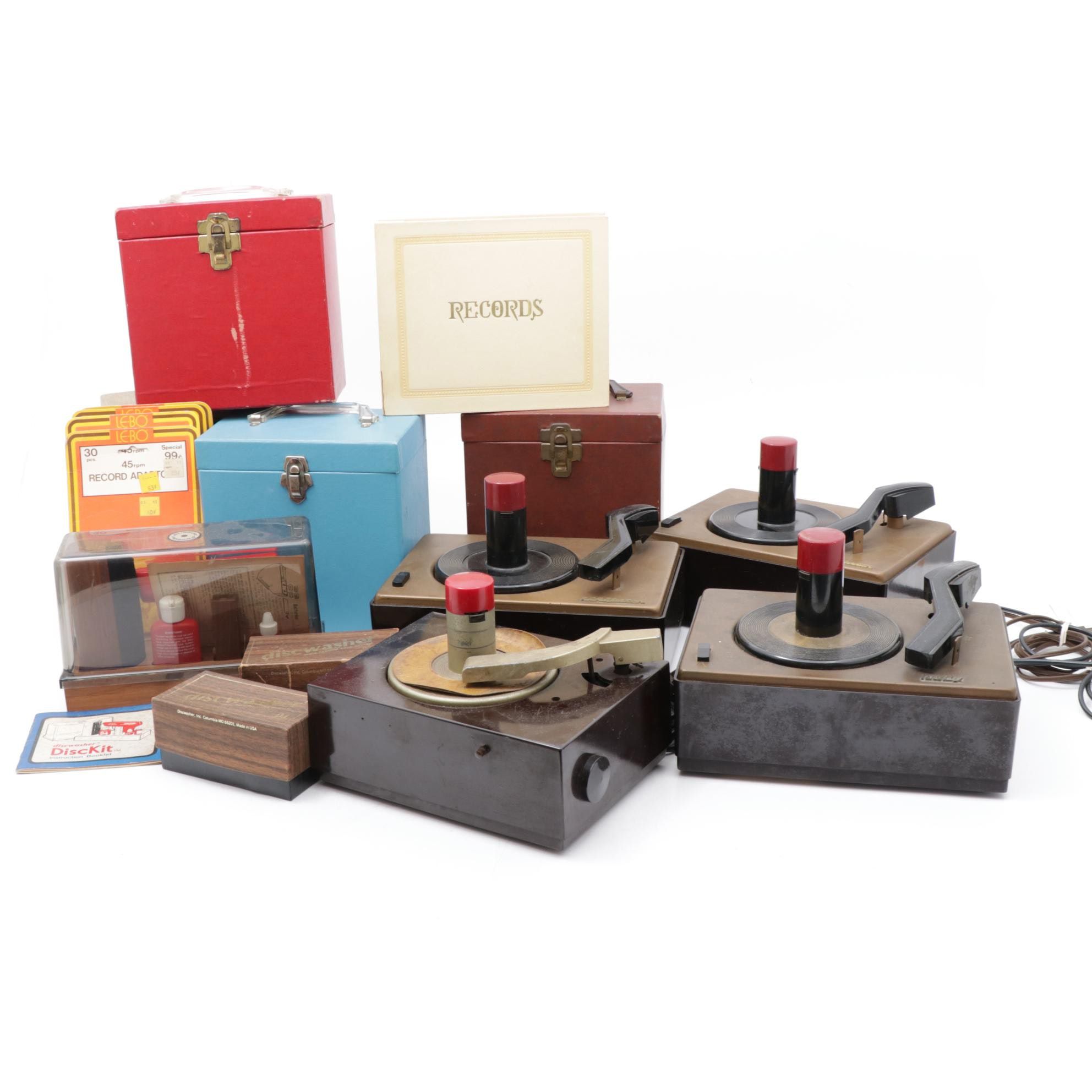 RCA Victrola-Victor Record Player Components with 45s and Accessories