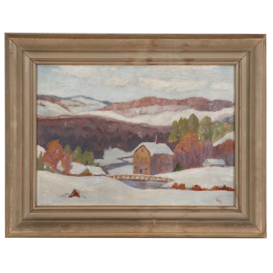 Helen Hair Winter Landscape Oil Painting, Mid 20th Century