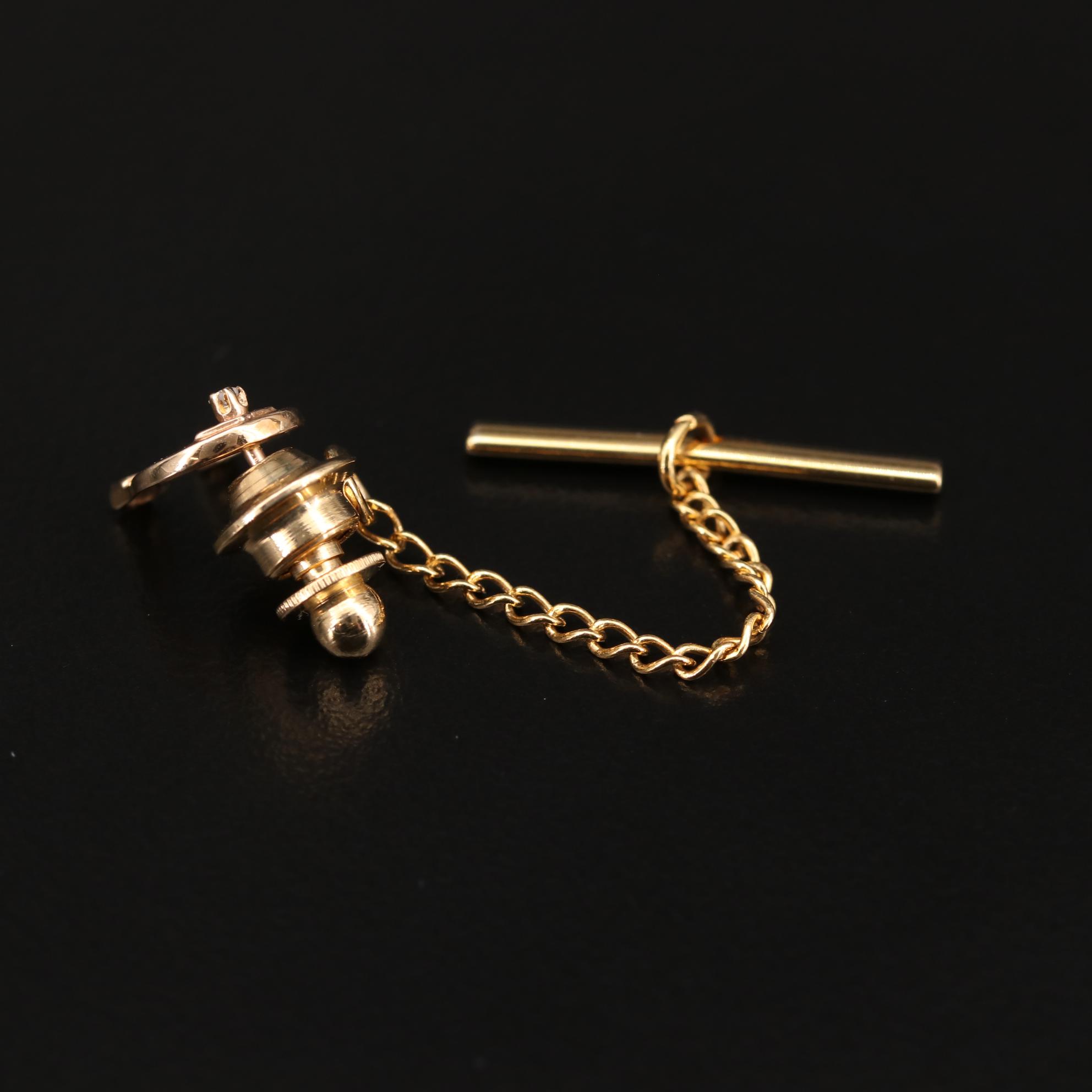 14K Yellow Gold Diamond Horseshoe Tie Pin