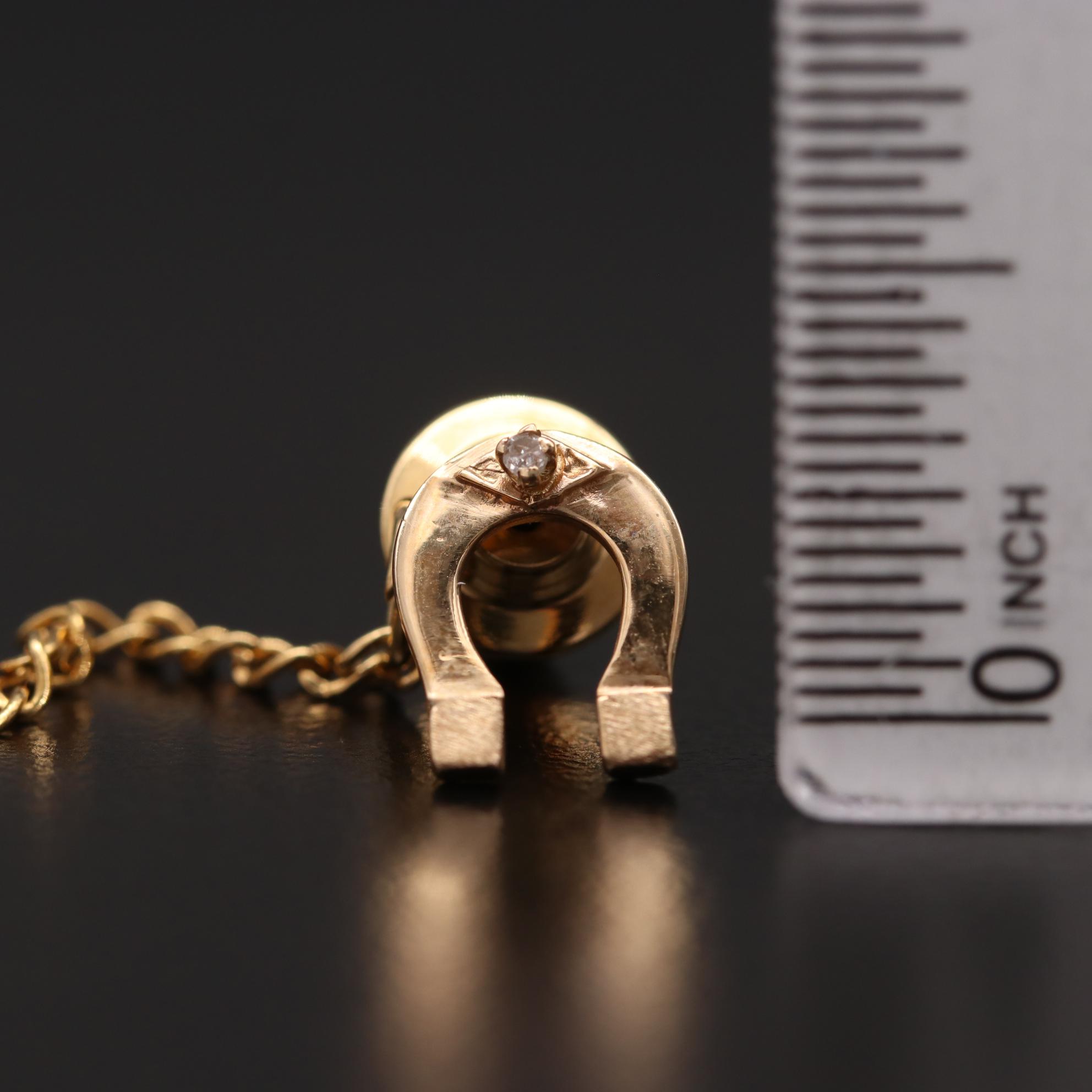 14K Yellow Gold Diamond Horseshoe Tie Pin