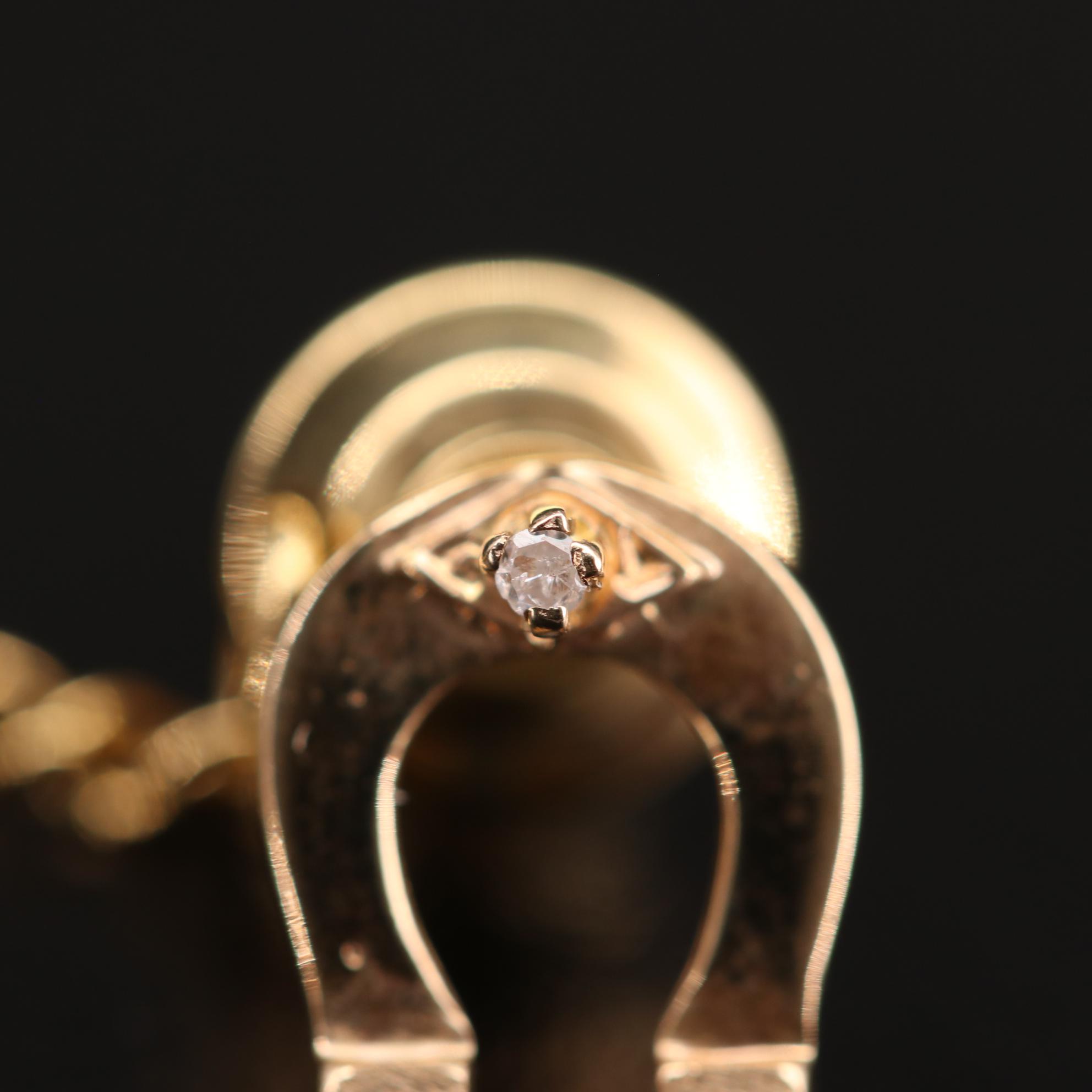 14K Yellow Gold Diamond Horseshoe Tie Pin
