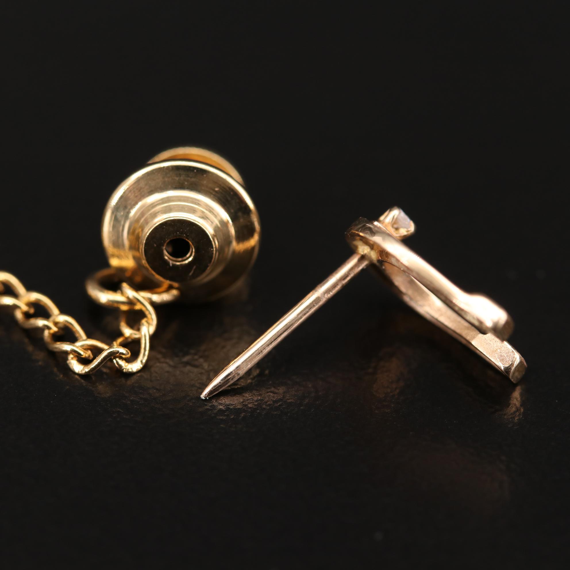 14K Yellow Gold Diamond Horseshoe Tie Pin