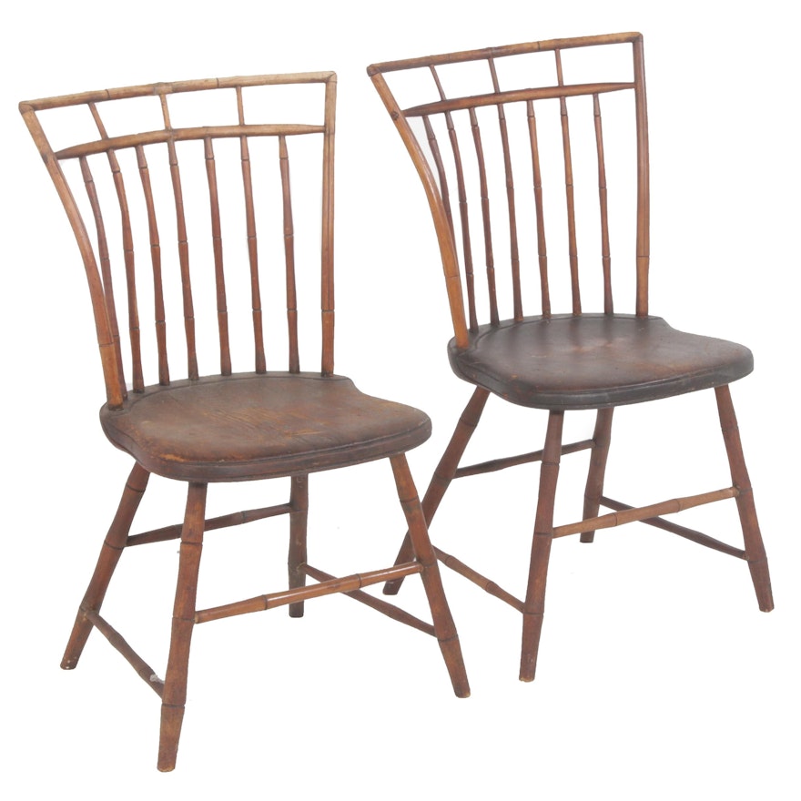 Birdcage Windsor Wood Side Chairs, 19th Century