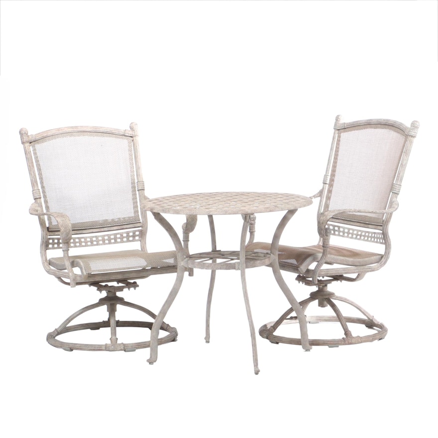 Cast Aluminum Patio Arm Chairs and Table Set, 21st Century