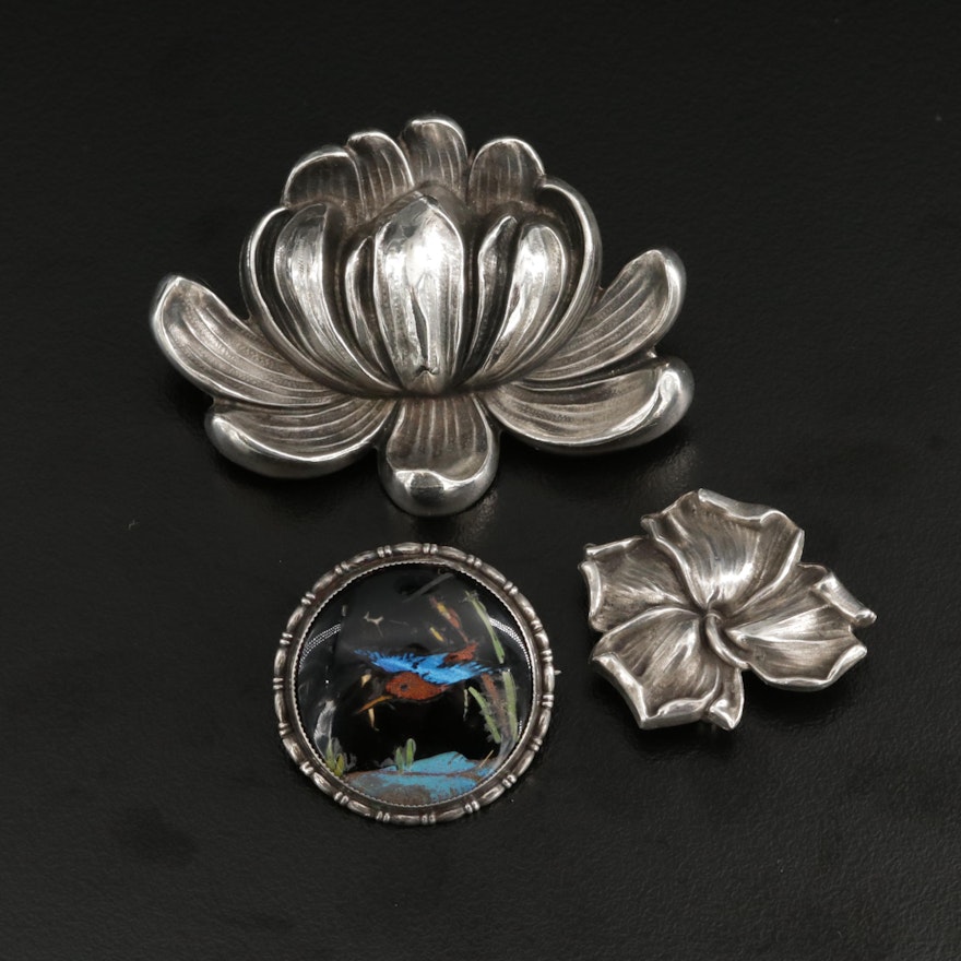 Antique Sterling Silver Brooches Featuring Wm. B. Kerr & Co. and Butterfly Wings