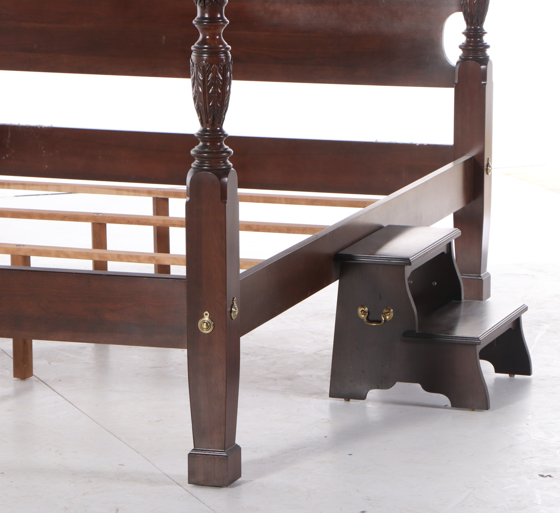 Ethan Allen Rice-Carved Cherry Bed with Canopy in Queen Size