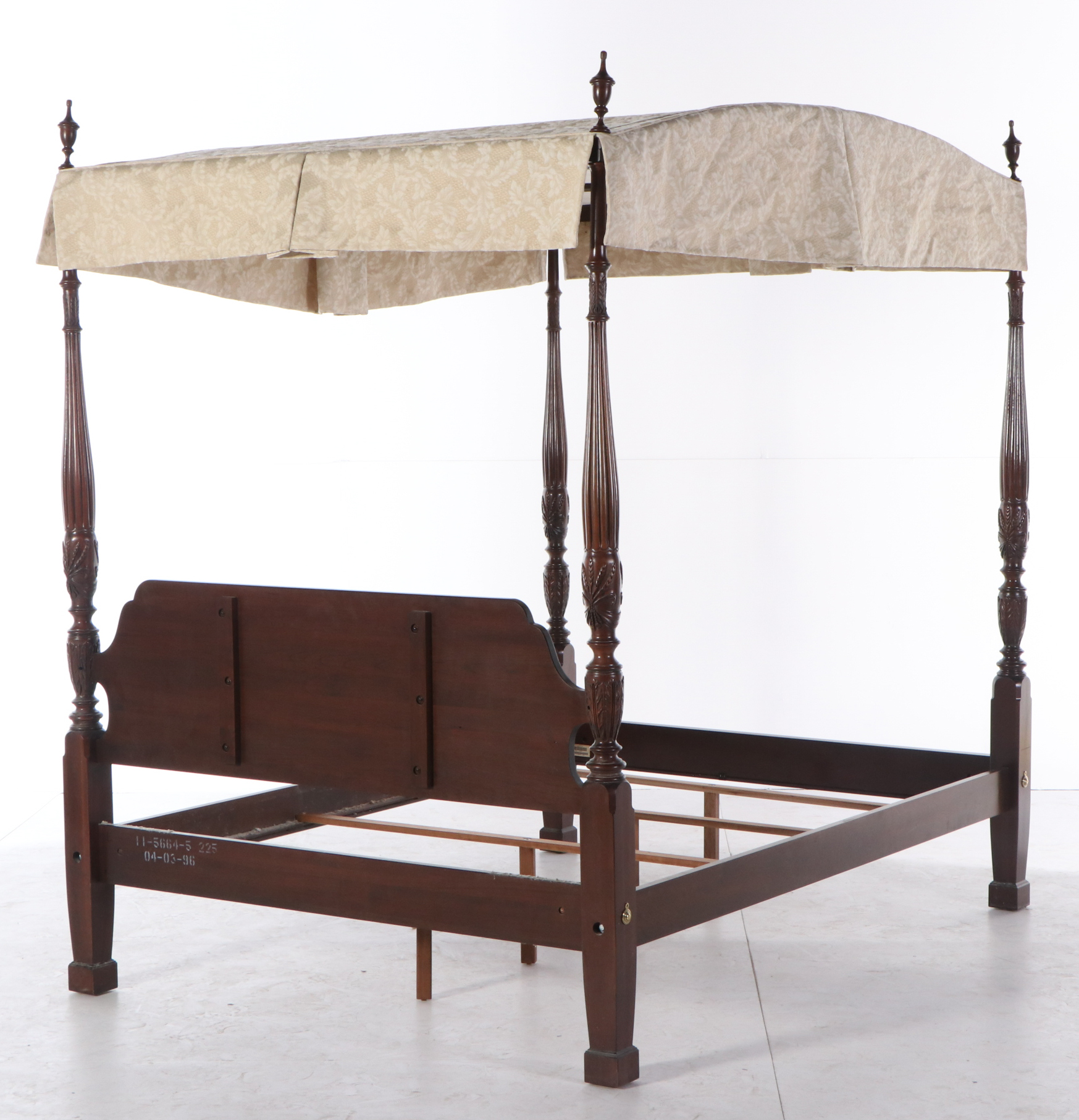 Ethan Allen Rice-Carved Cherry Bed with Canopy in Queen Size