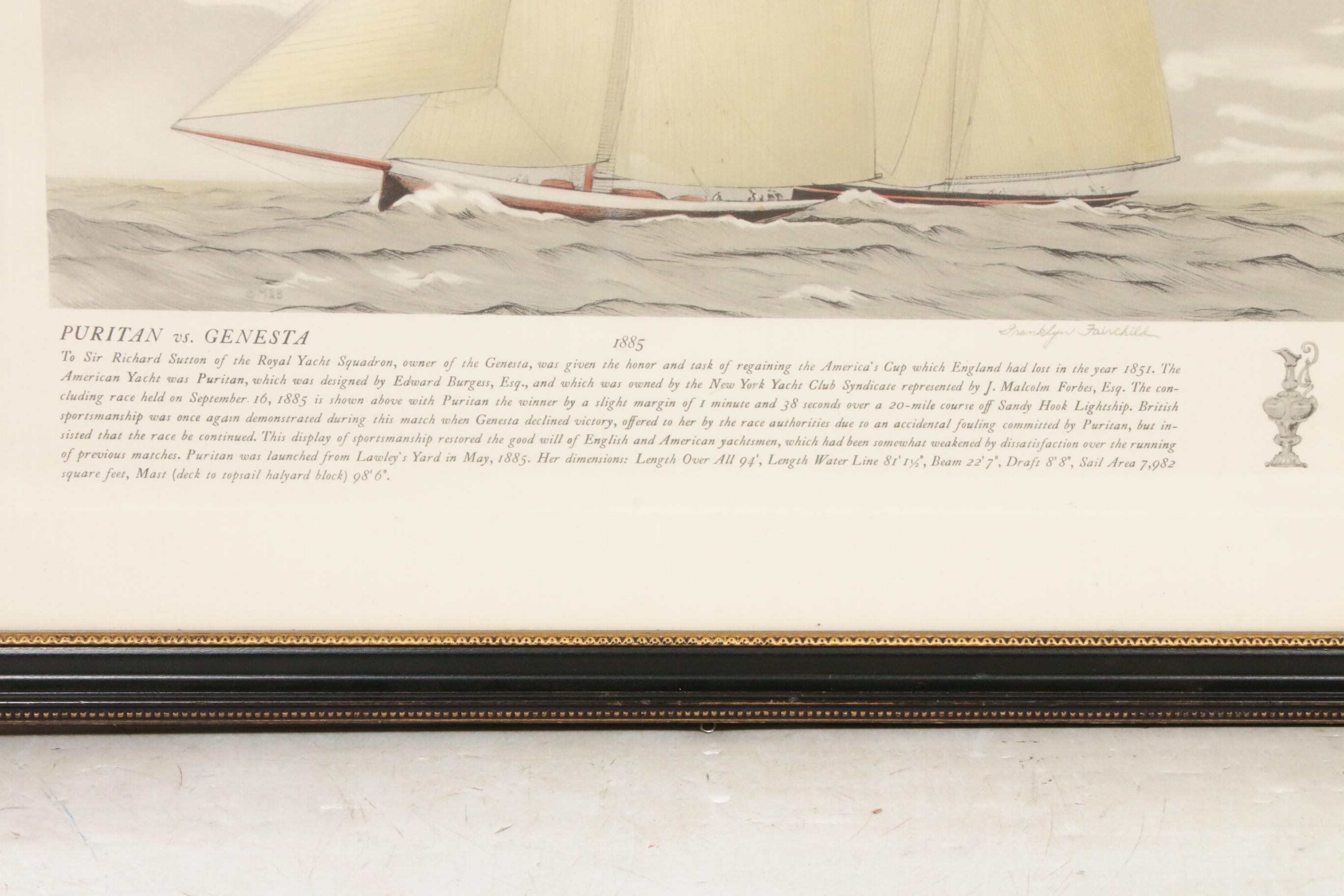 America's Cup Lithograph After Franklyn Fairchild "Puritan vs. Genista"