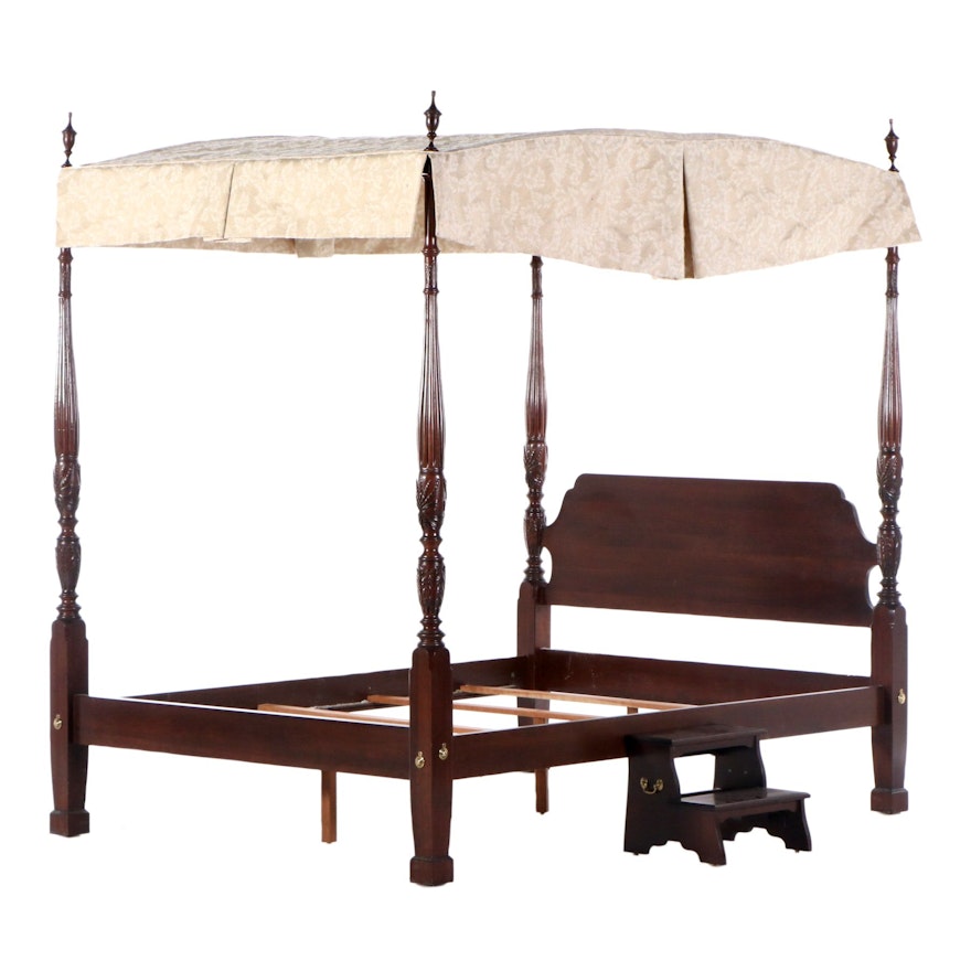Ethan Allen Rice-Carved Cherry Bed with Canopy in Queen Size