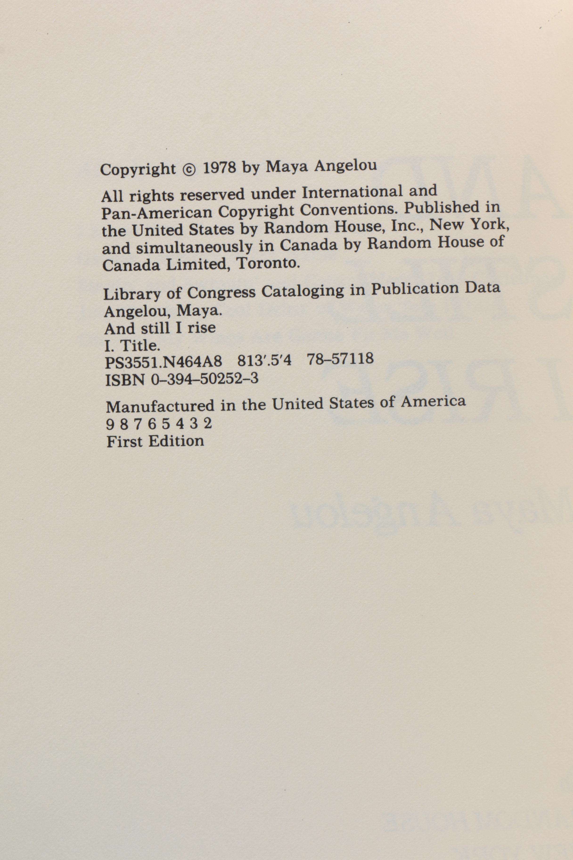 First Edition Maya Angelou Books Including 1978 "And Still I Rise"