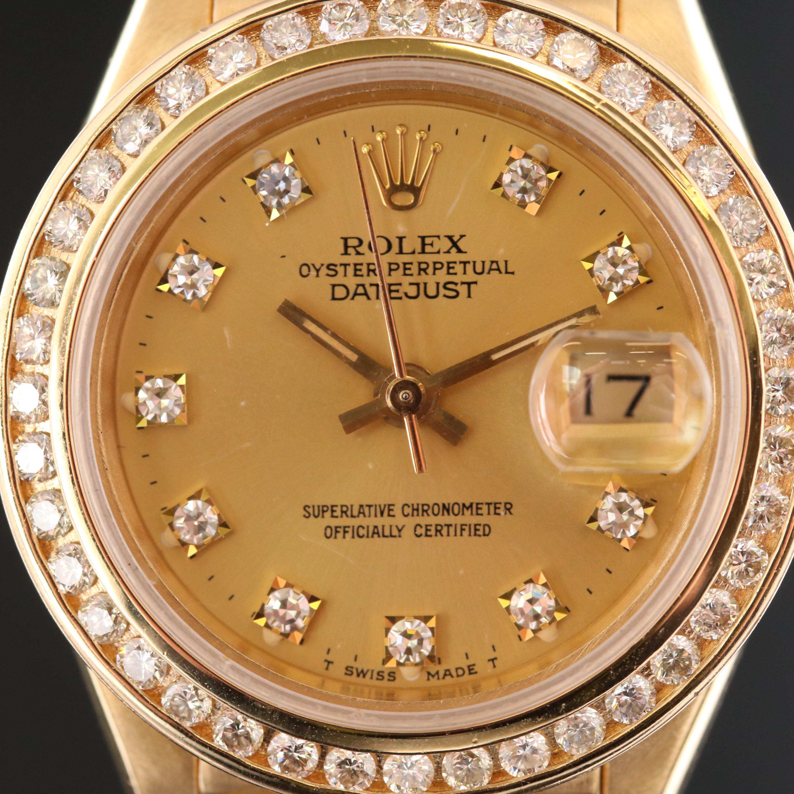 Rolex Datejust 18K Gold Diamond Dial and Bezel Automatic Watch, 1984