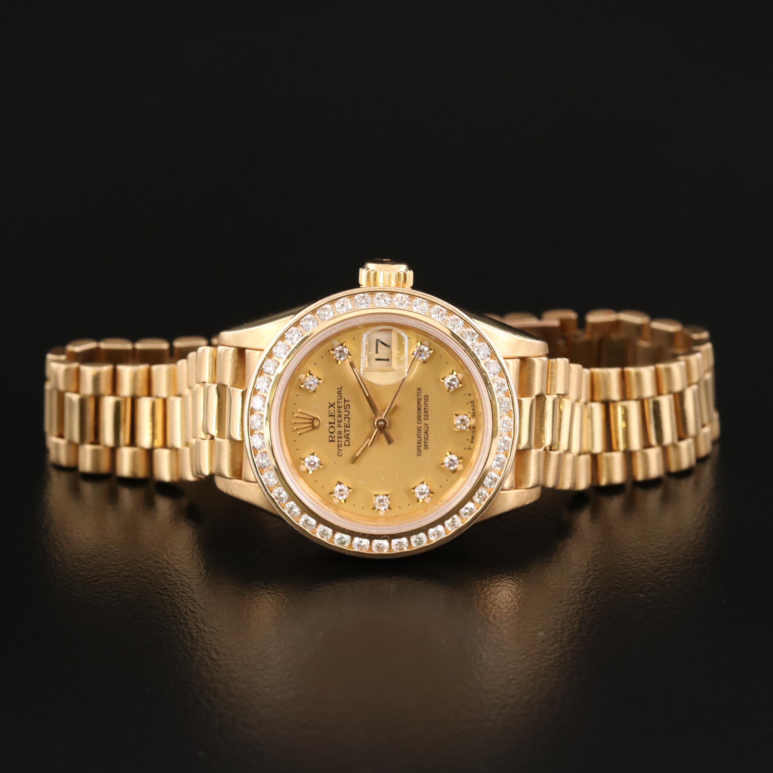 Rolex Datejust 18K Gold Diamond Dial and Bezel Automatic Watch, 1984