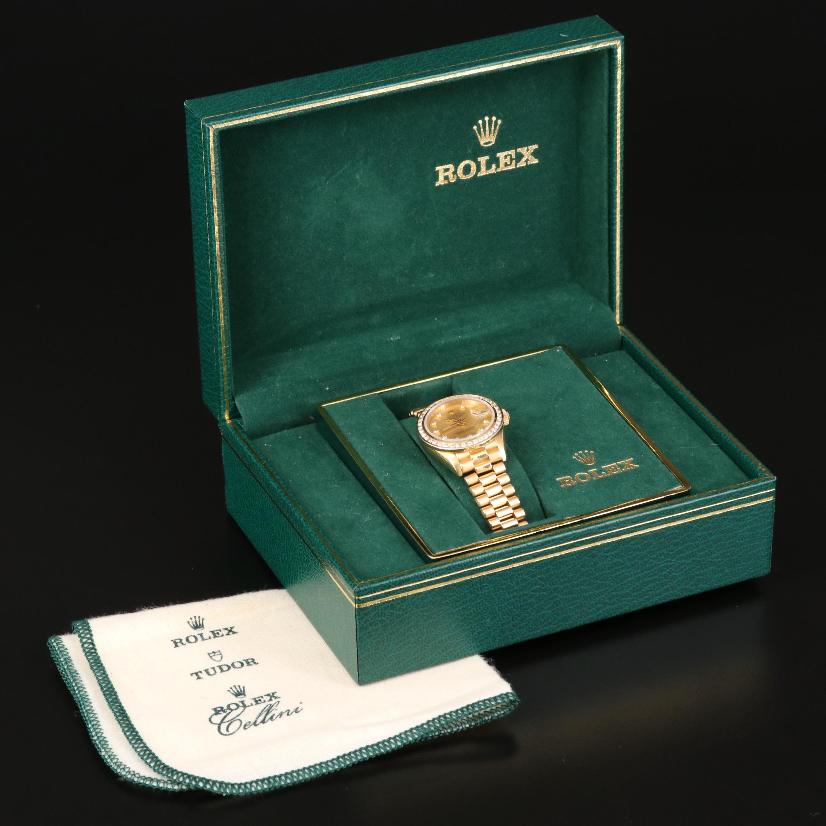 Rolex Datejust 18K Gold Diamond Dial and Bezel Automatic Watch, 1984