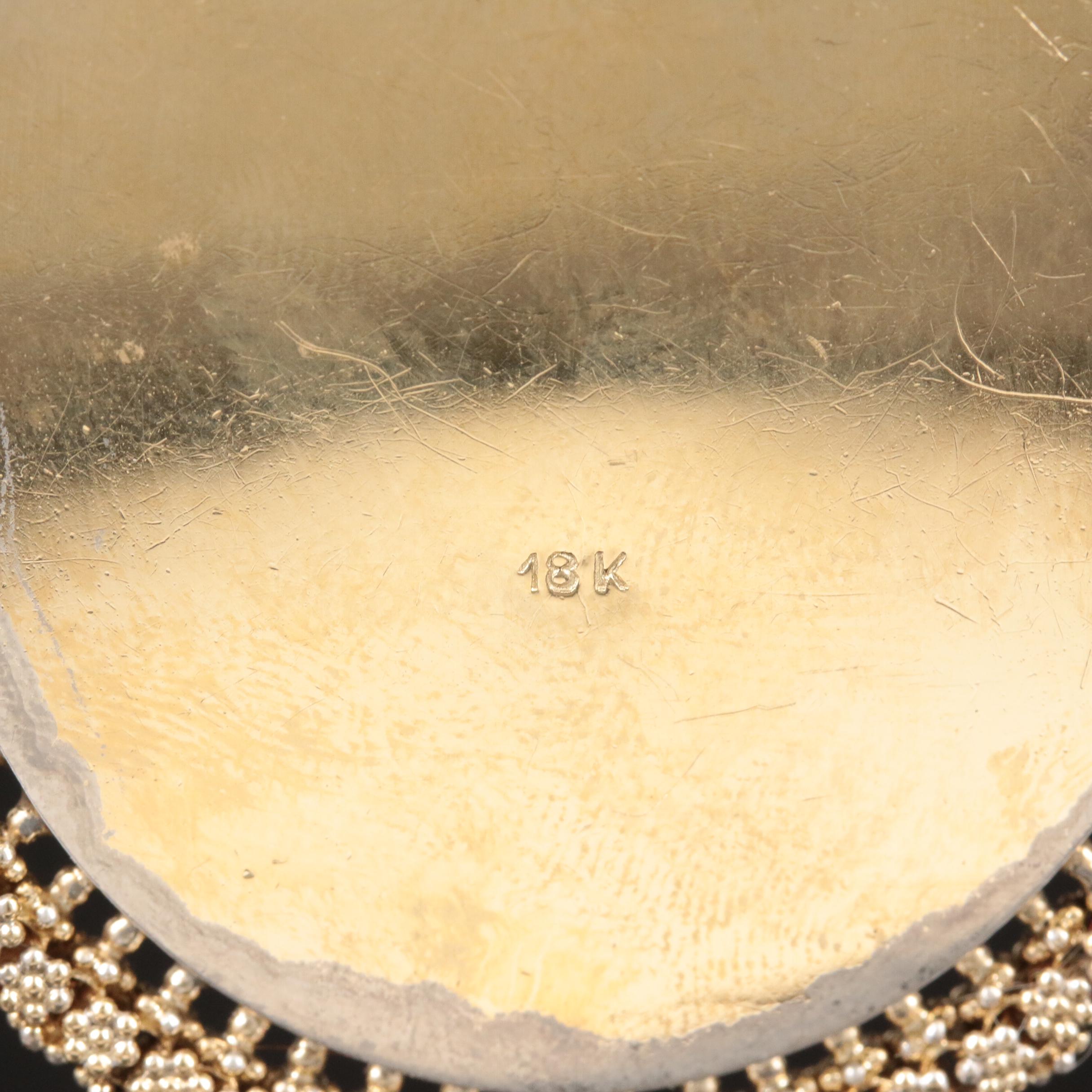 Vintage 18K Yellow Gold Turquoise and Painted Enamel Portrait Pendant