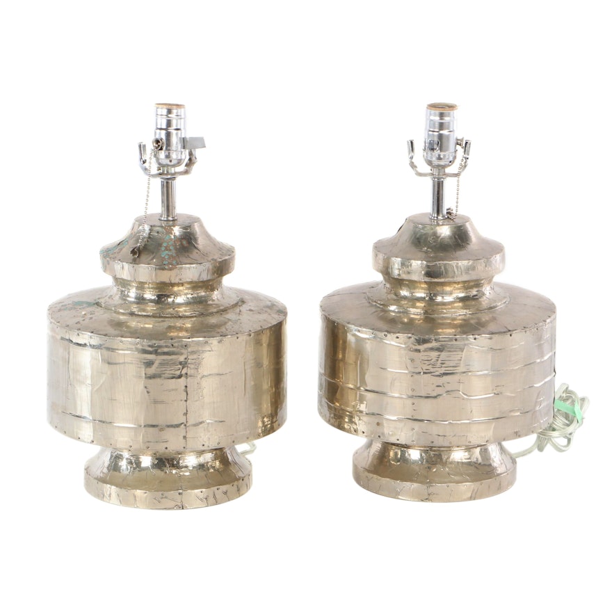 Lazy Susan Metallic Silver Table Lamps, Handcrafted in India