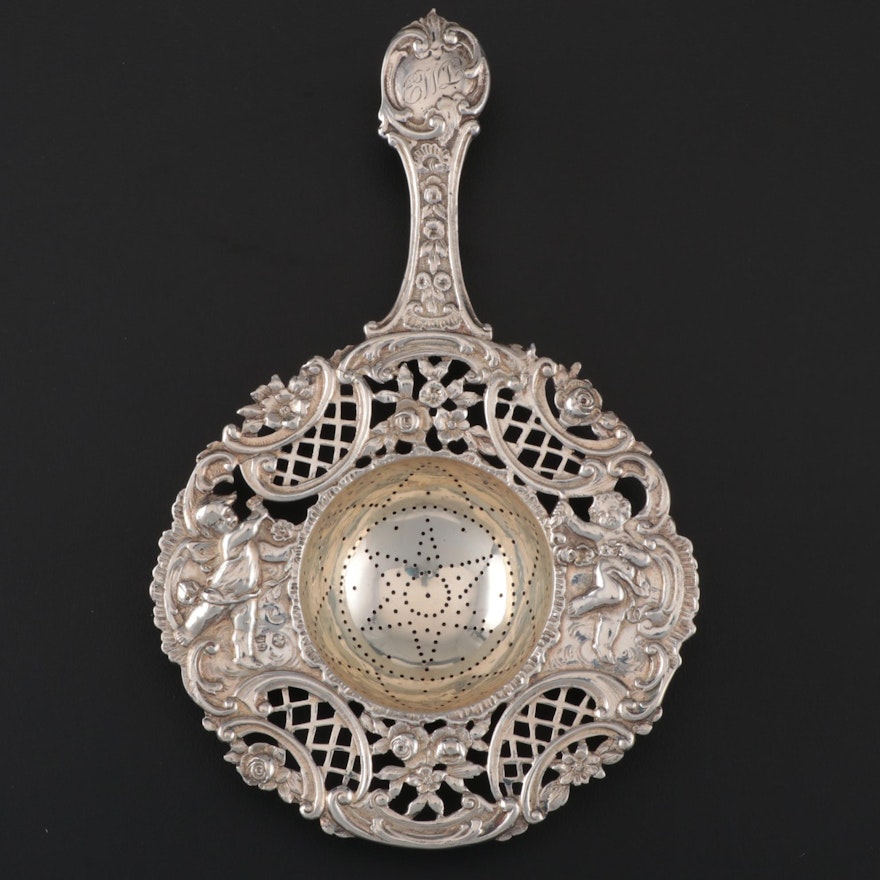 Hanau Dutch Baroque Style 800 Silver Punch Strainer, 19th Century