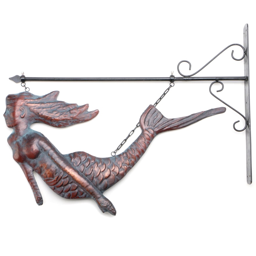 Copper Mermaid Hanging Sign