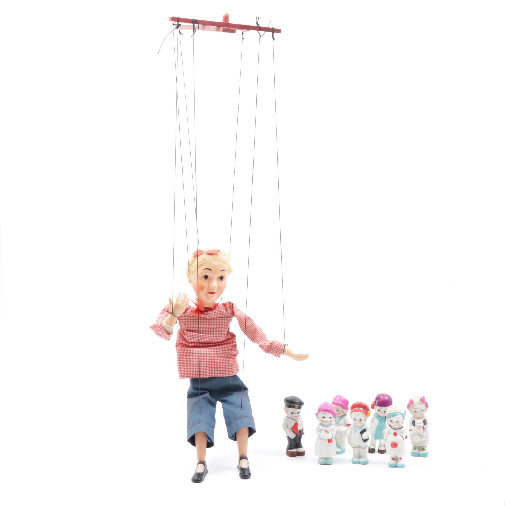 Hazelle's Marionette with Japanese Bisque Dolls, Vintage