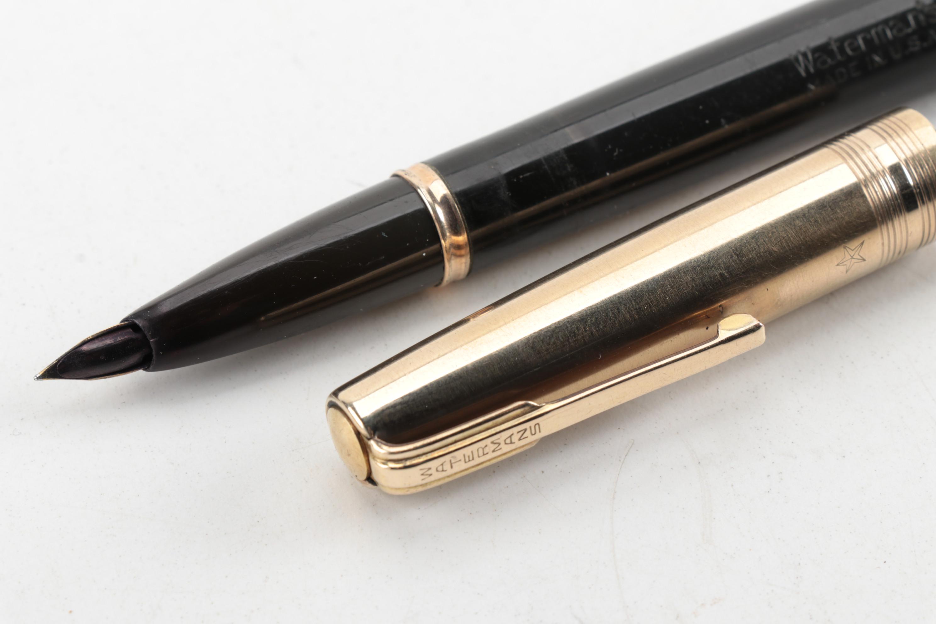 Waterman "Taperite Stateleigh" and Parker "Duofold" Fountain Pens, 1940s - 1950s