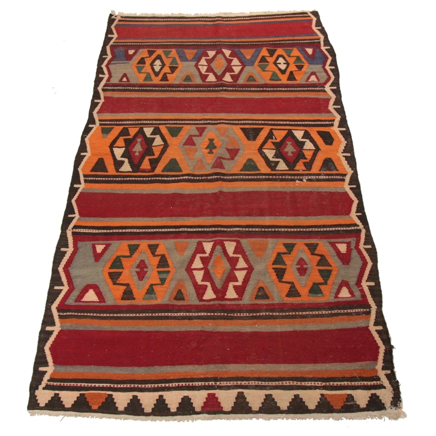 4'8 x 9' Handwoven Northwest Persian Kilim Rug, 1930s