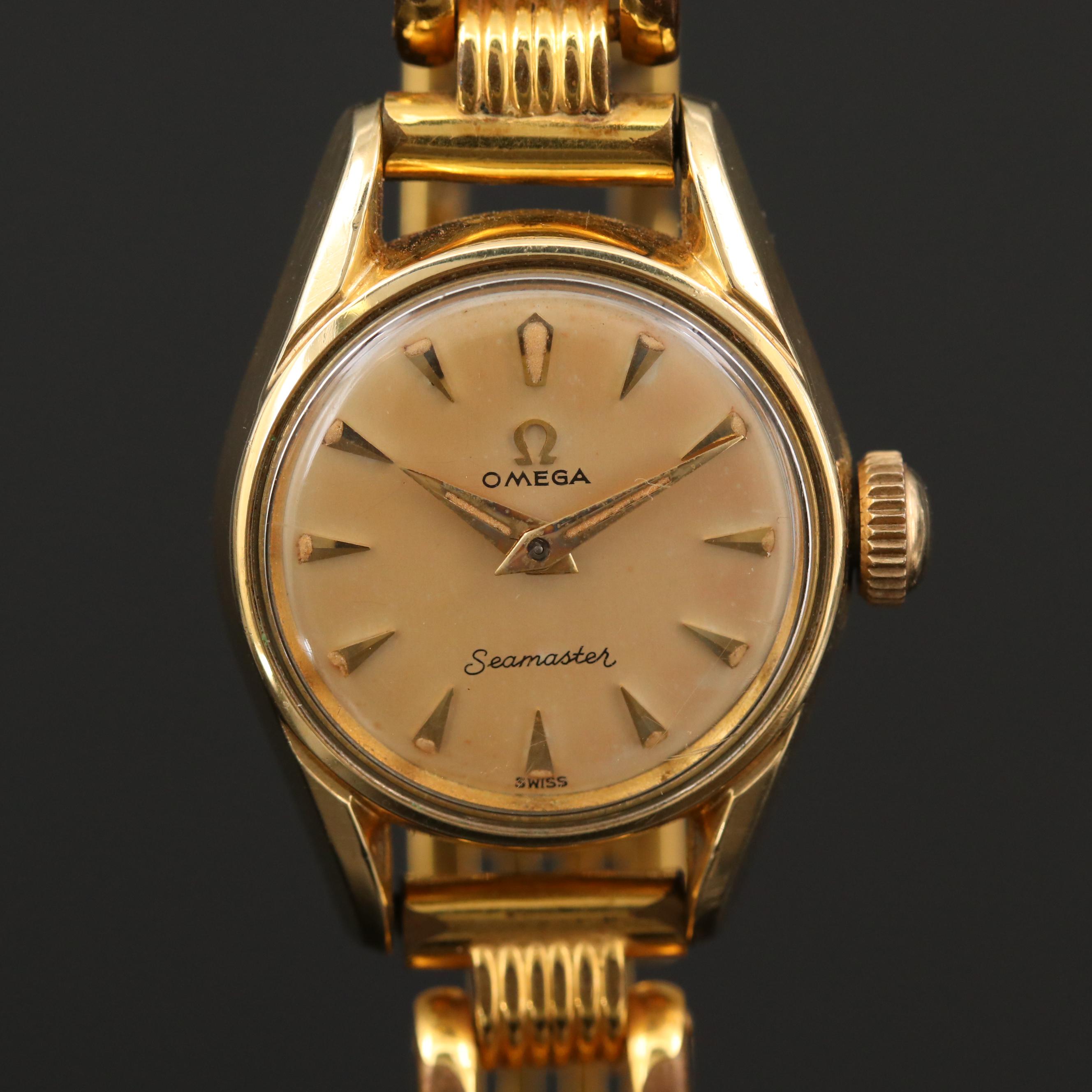 Vintage Omega Seamaster Gold Tone Stem Wind Watch, Circa 1957