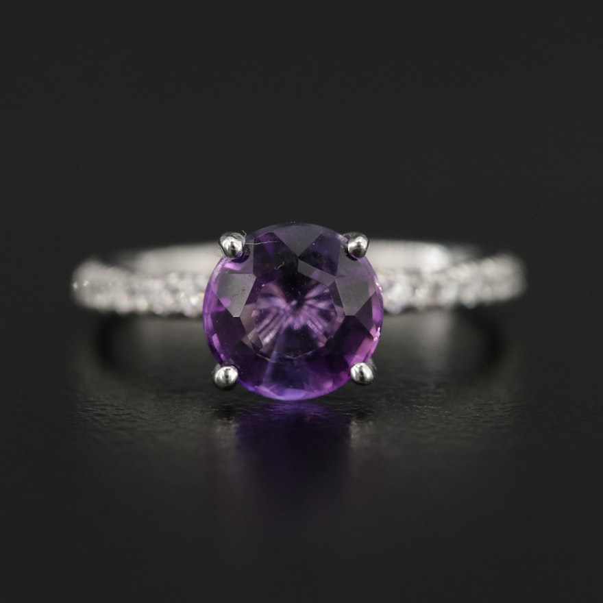 14K White Gold Amethyst and White Sapphire Ring