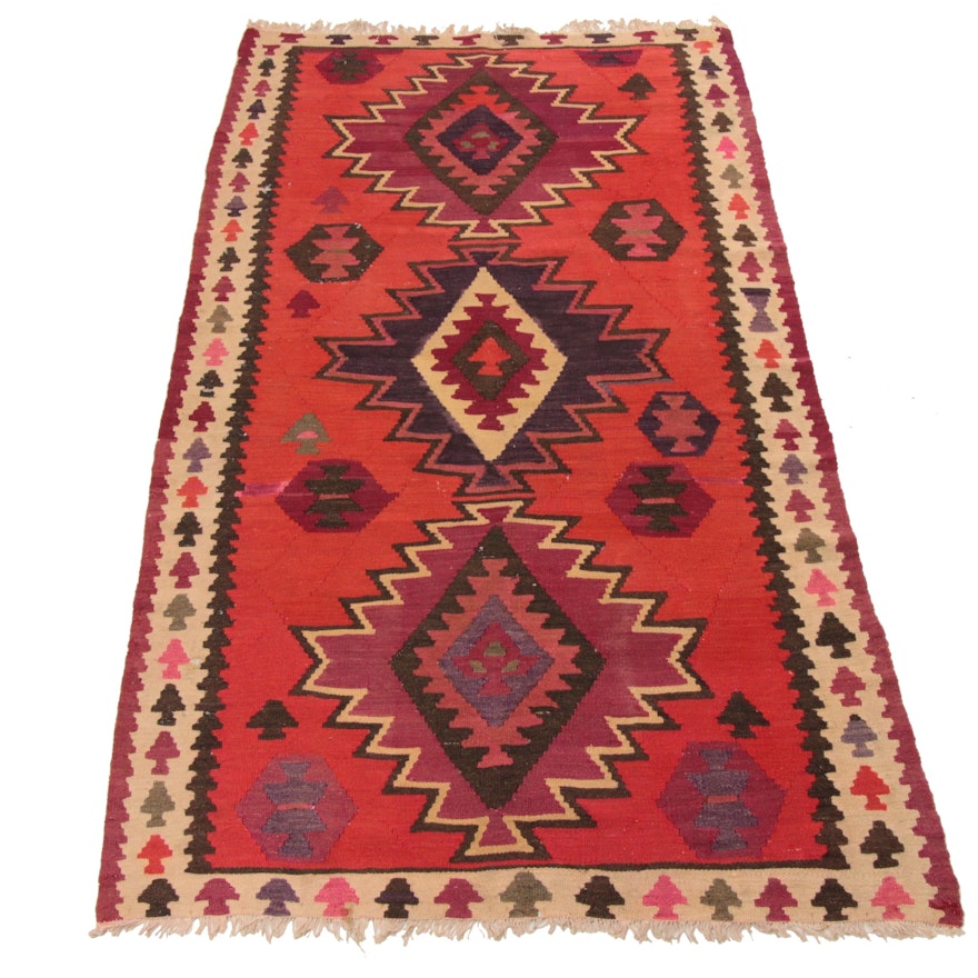 4'1 x 8' Hand-Knotted Persian Varamin Kilim Rug, 1950s