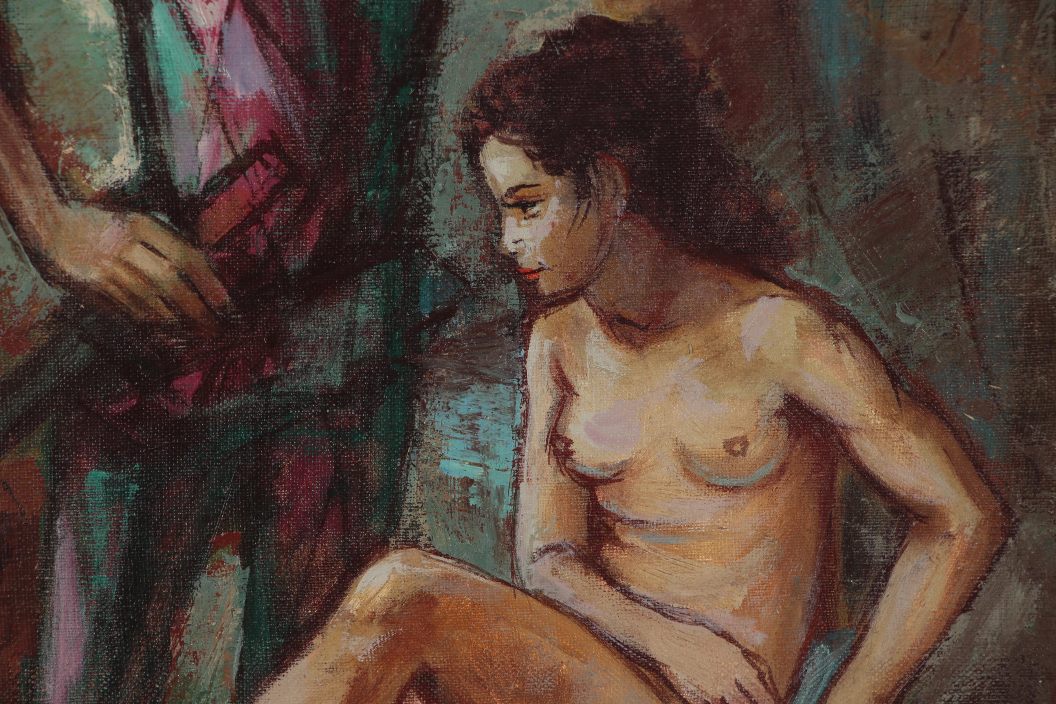 Pierre Diner Abstract Figural Oil Painting