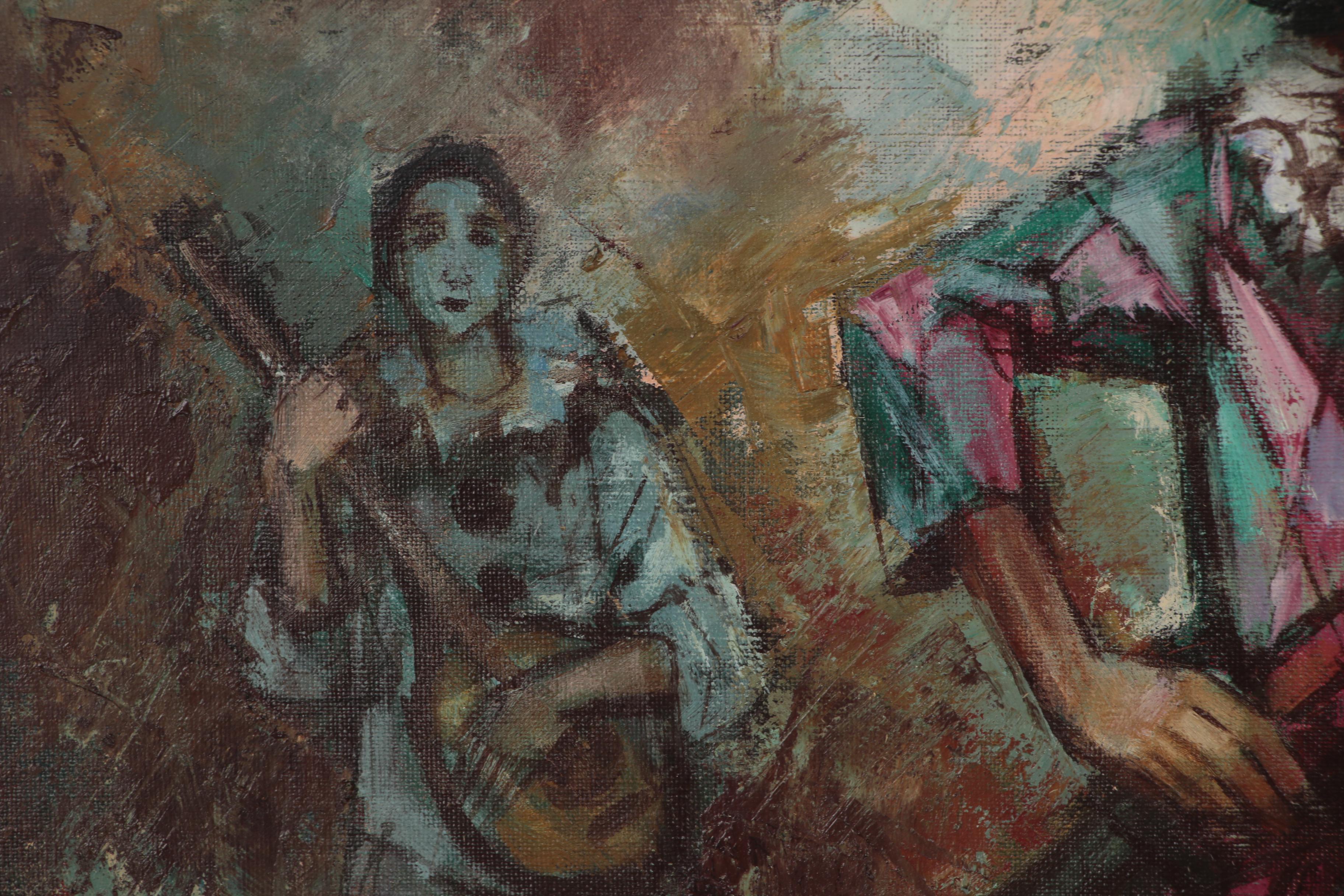 Pierre Diner Abstract Figural Oil Painting