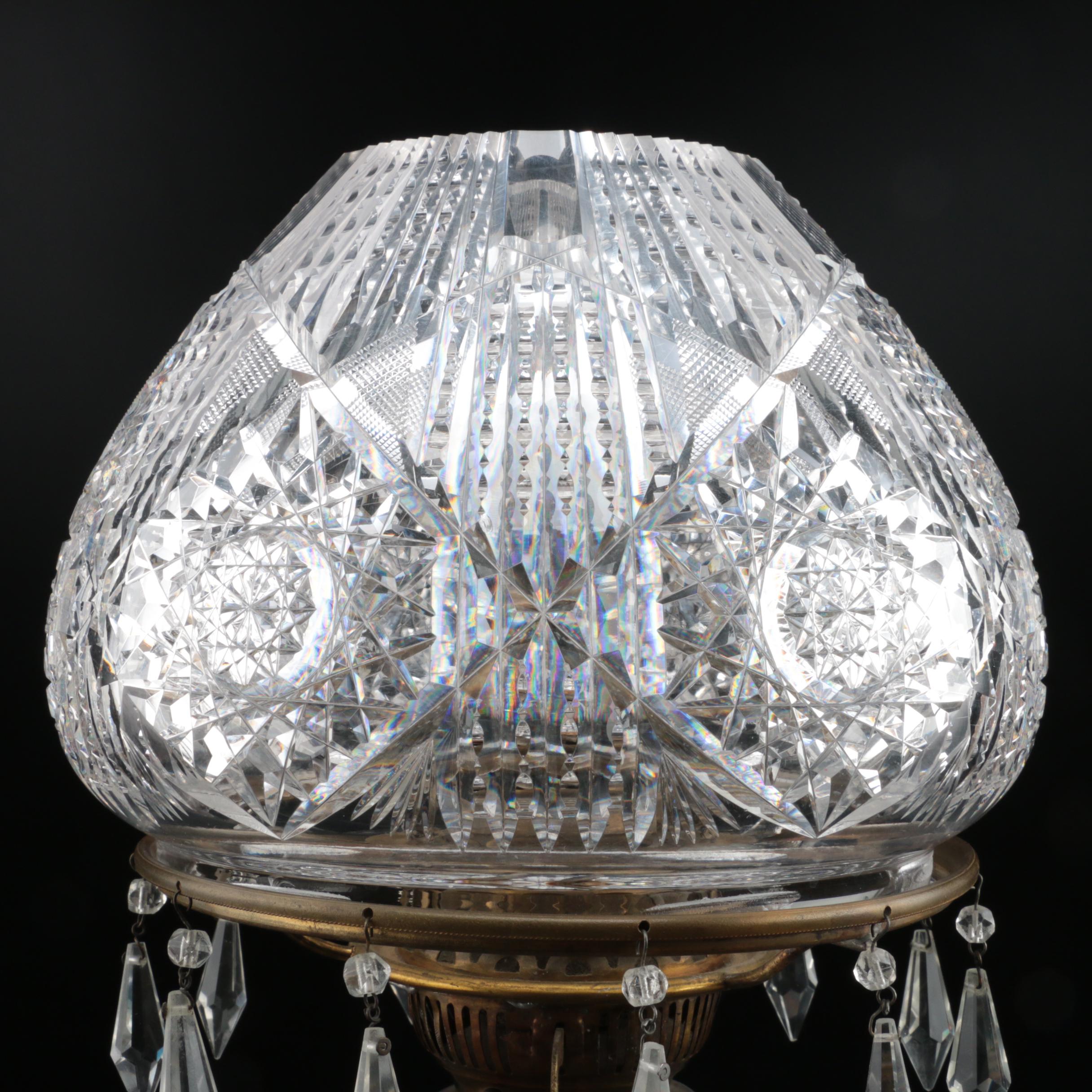 English Cut Glass Brass Oil Lamp, Late 19th/Early 20th Century