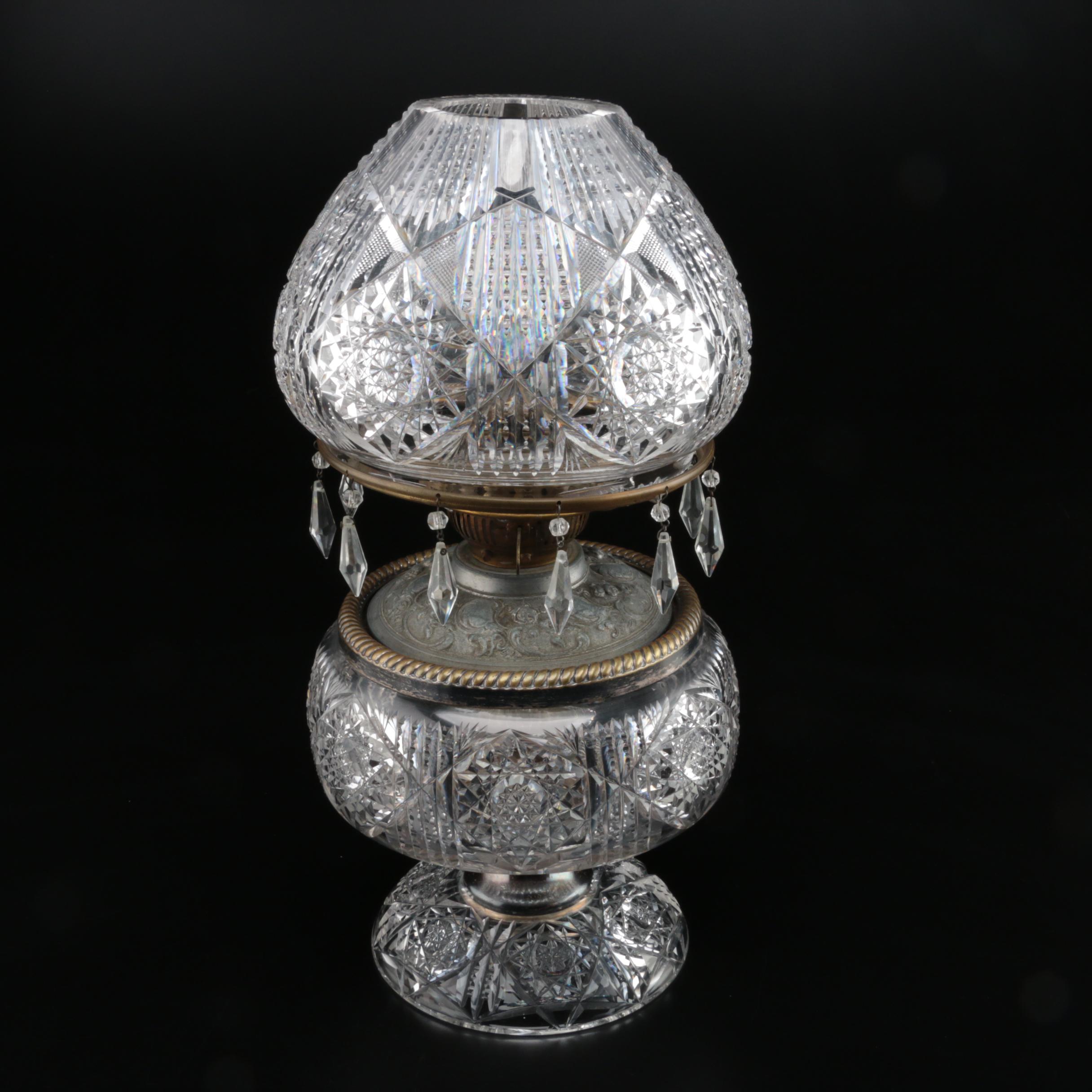 English Cut Glass Brass Oil Lamp, Late 19th/Early 20th Century