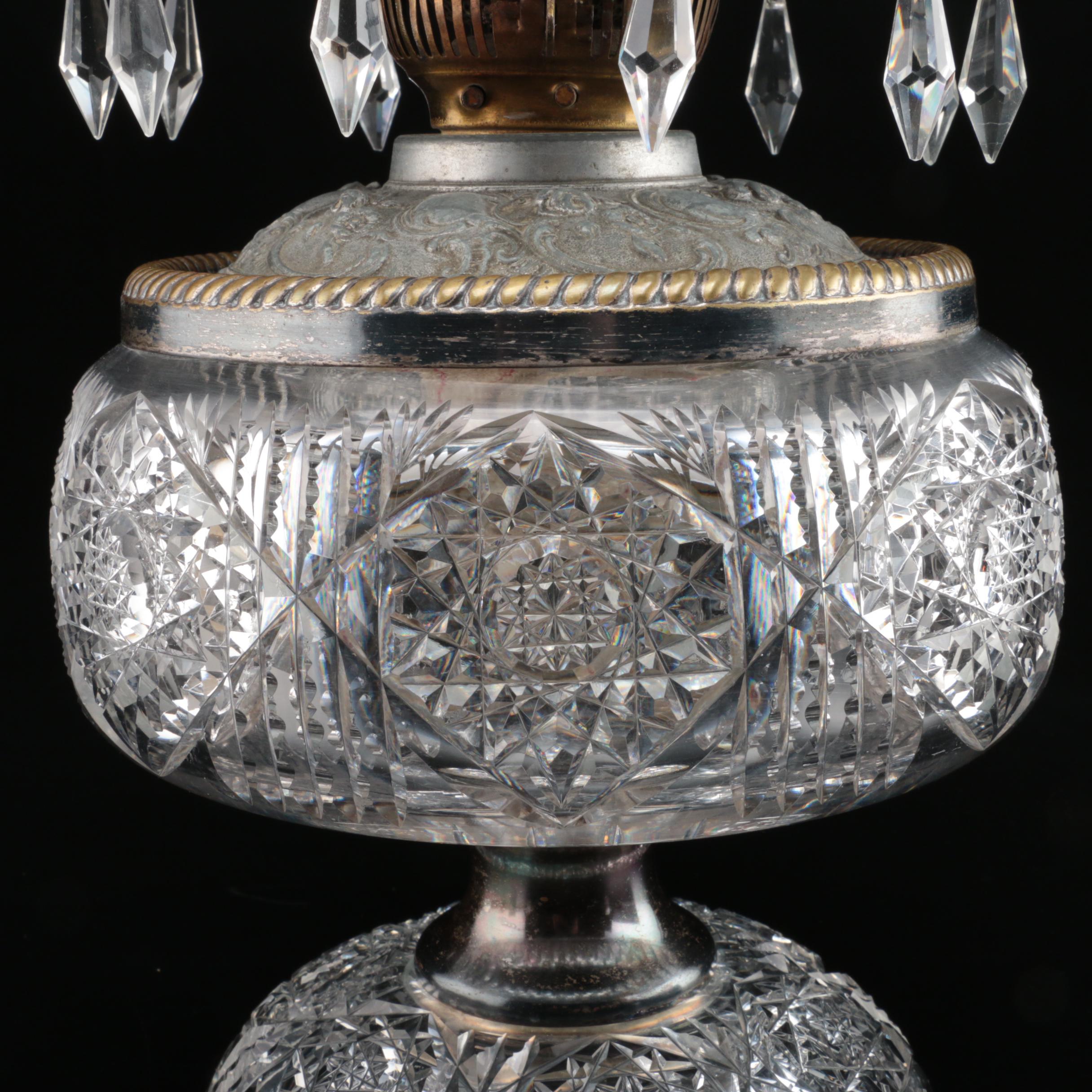 English Cut Glass Brass Oil Lamp, Late 19th/Early 20th Century