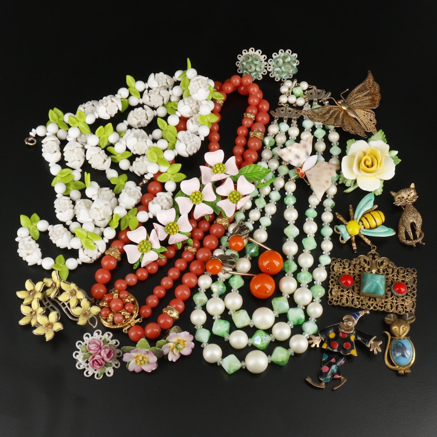 Vintage Assorted Jewelry Including Original by Robert and English Porcelain