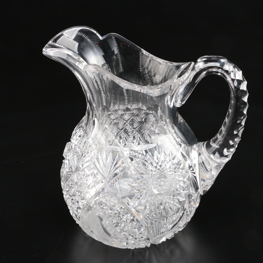 American Brilliant Period Cut Glass Pitcher, Early 20th Century