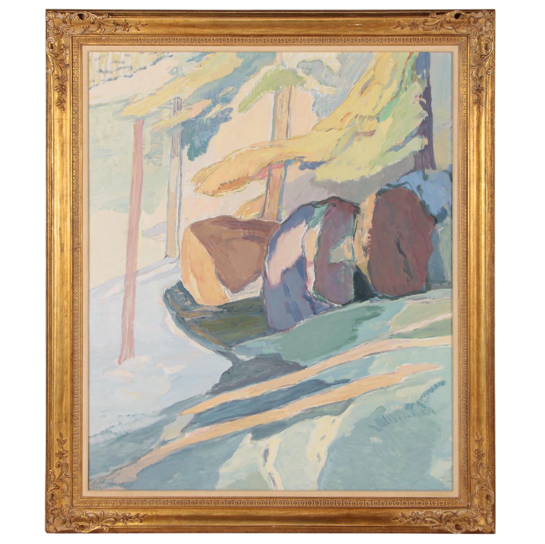 David Lund Monumental Modernist Landscape Oil Painting "Grove", 1976-78