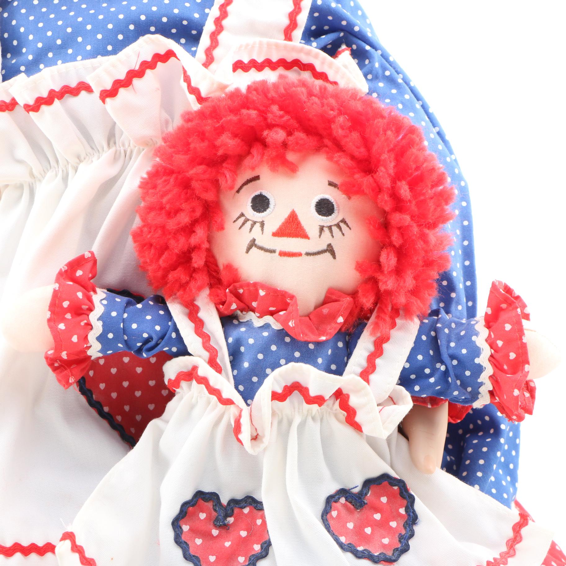Kelly Ru Bert Porcelain Doll with Raggedy Ann Doll Late 20th Century