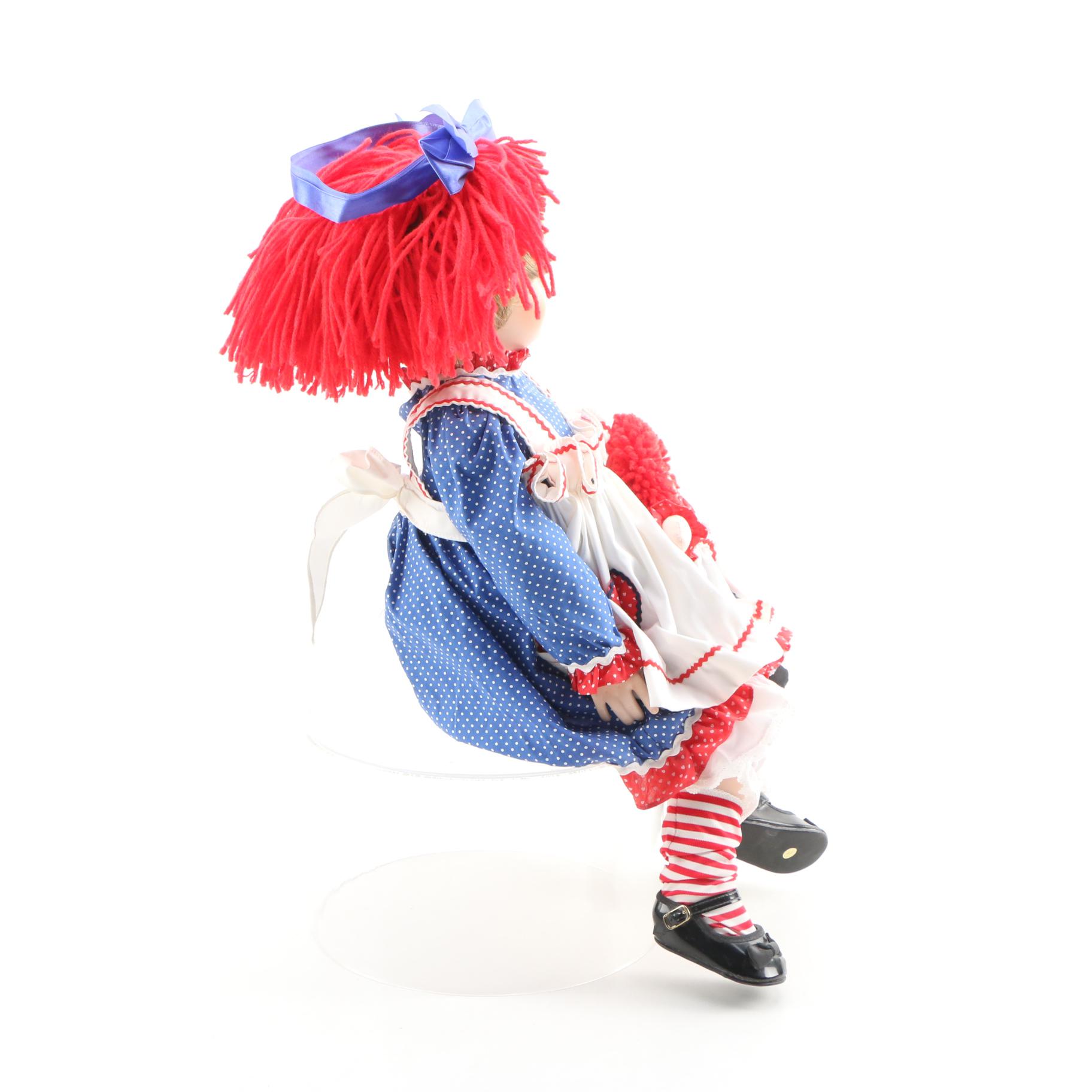 Kelly Ru Bert Porcelain Doll with Raggedy Ann Doll Late 20th Century