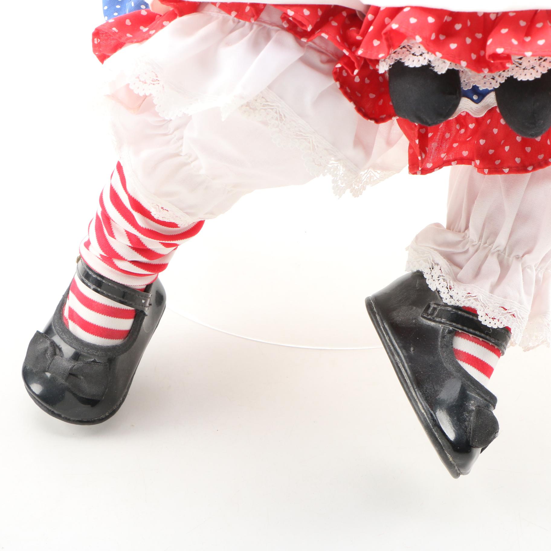 Kelly Ru Bert Porcelain Doll with Raggedy Ann Doll Late 20th Century