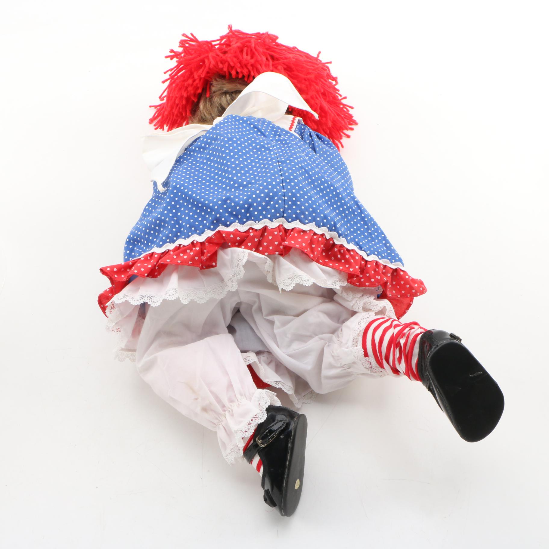 Kelly Ru Bert Porcelain Doll with Raggedy Ann Doll Late 20th Century