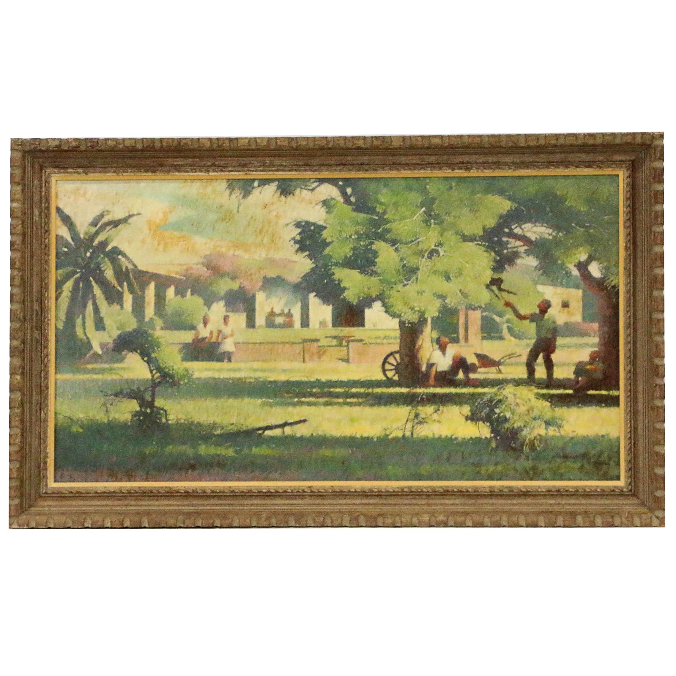 Harold Miles Oil Painting of Garden Landscape, Early to Mid 20th Century